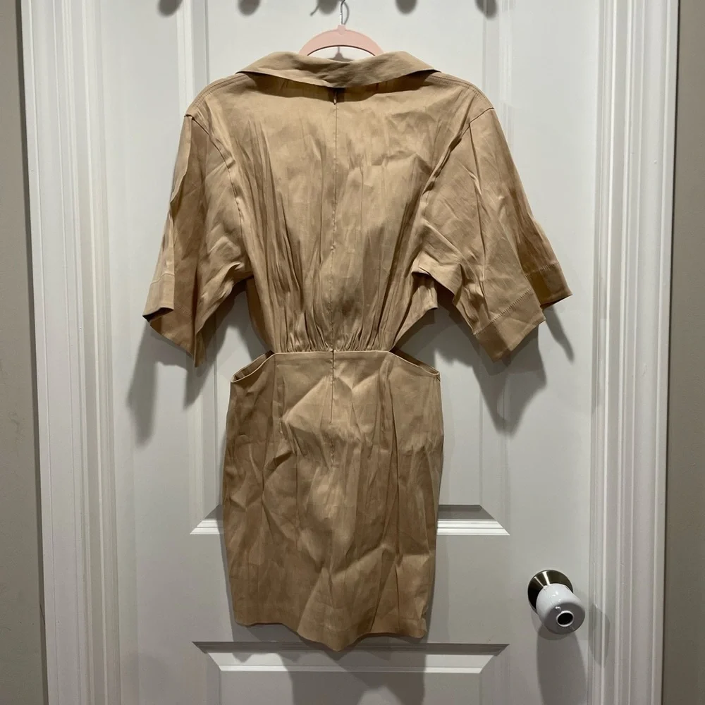 ZARA Blogger Favorite Linen Blend Sand Cut Out Mini Dress Size Small - Picture 13 of 14
